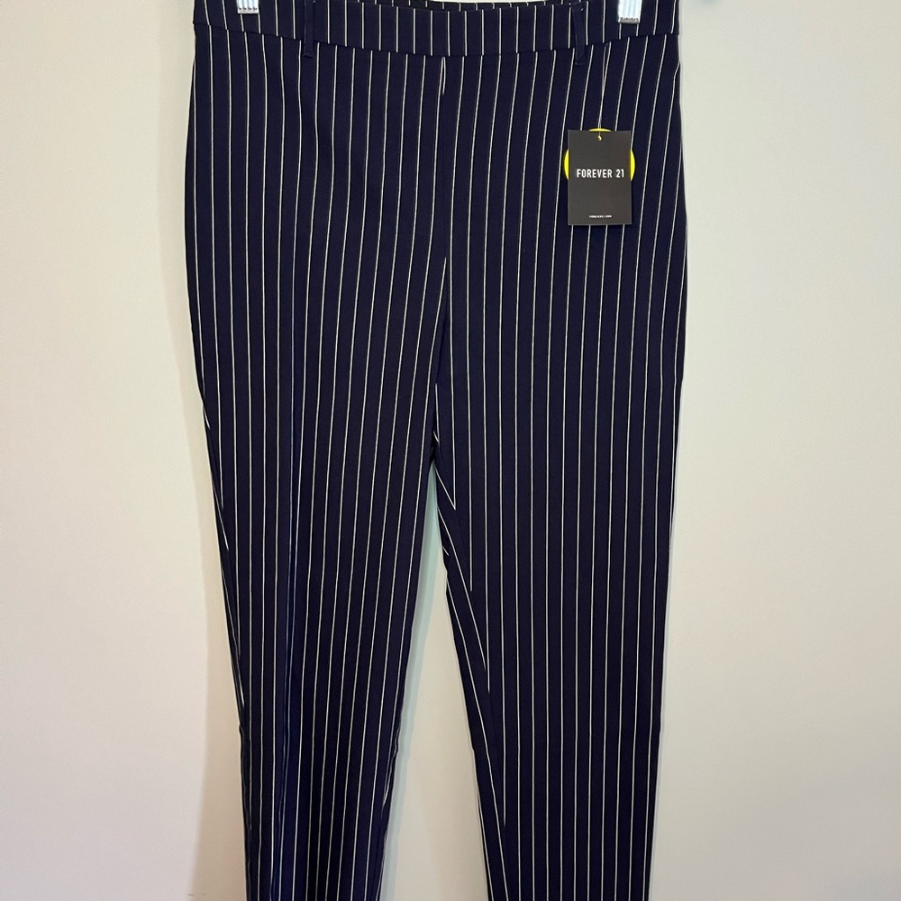 Forever 21 blue and white stripe Dress Pants - large NEW!